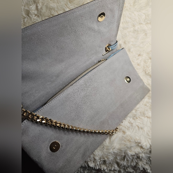 A. Bellucci Blue and Gray Clutch with Gold Chain Strap - Picture 11 of 11
